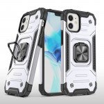 Cube Style Armor Case with Rotating Ring Holder, Kickstand and Magnetic Car Mount Plate for iPhone 12 / 12 Pro 6.1 (Silver)